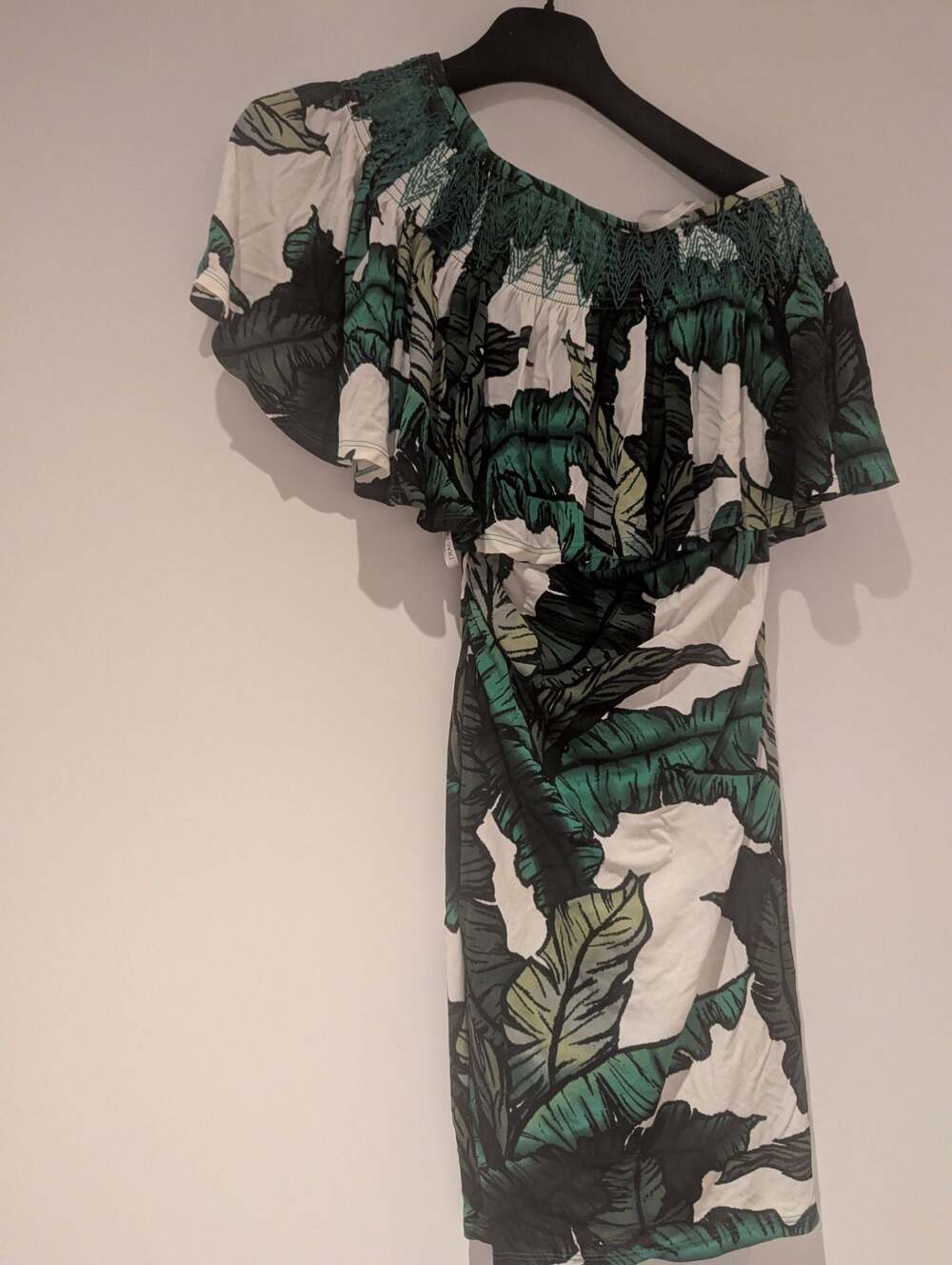 Tracy Reese Tropical Leaf Print One-Shoulder Ruffle Dress Size XS